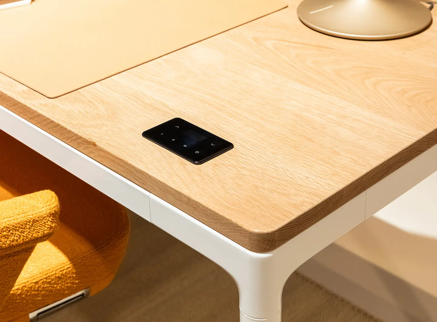 Desk shelf with control panel integrated with the top.